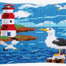 Seagull Serenade Cross Stitch Pillow Kit - DIY Embroidery Set with Cotton Fabric