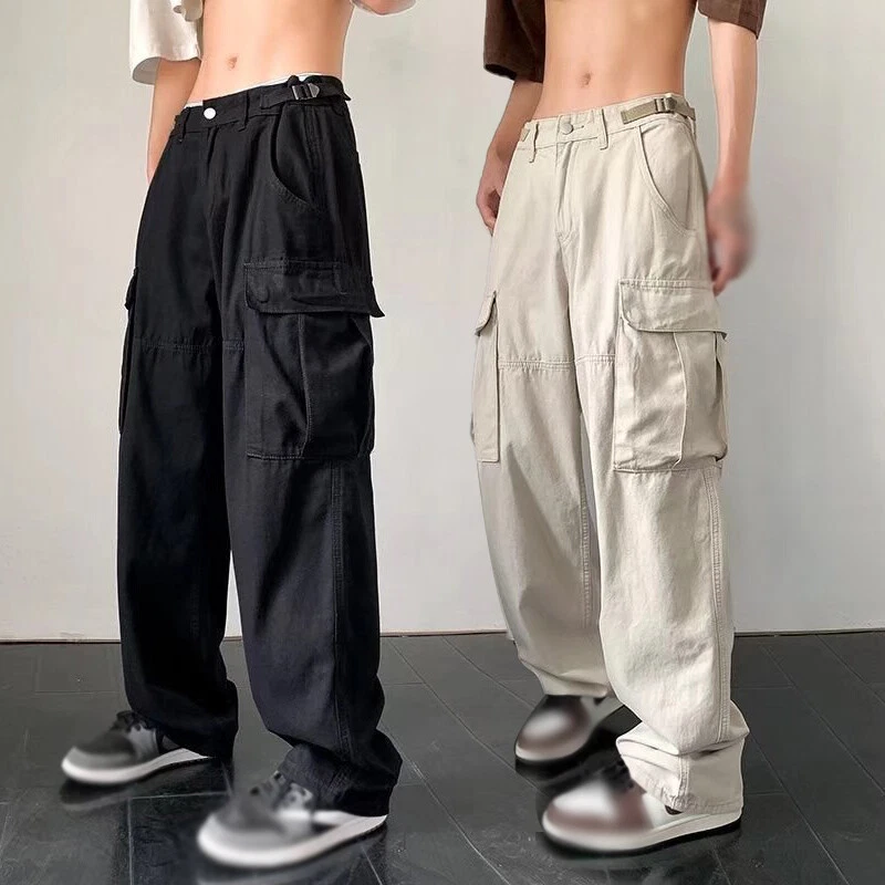 Unisex Men Women Cargo Pants Trousers Pockets Casual Loose Hip-hop Trousers