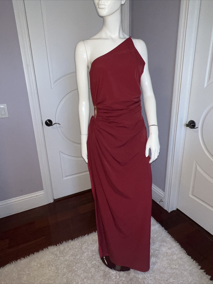 blue dress for baby girl One Shoulder Wine Red Chiffon Long Bridesmaid Dress – FancyVestido main image 1