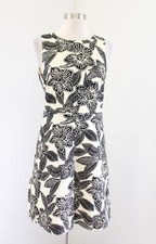 J Crew Polynesian Floral Print Fit and Flare Dress Size 2 Black Beige Sleeveless