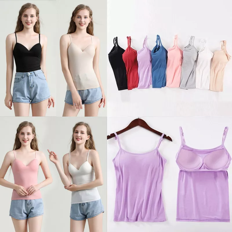 Women Camisole with Built in Shelf Bra Spaghetti Strap Vest Tank