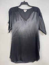 Vintage Barbizon Black Satin Floral Night Gown Dress Women Size Medium Lingerie