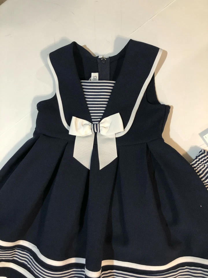 NUEVO CON ETIQUETAS 2 piezas. Conjunto de marinero Bonnie Jean para niñas pequeñas azul marino y blanco talla 4T Foto 2 de 4