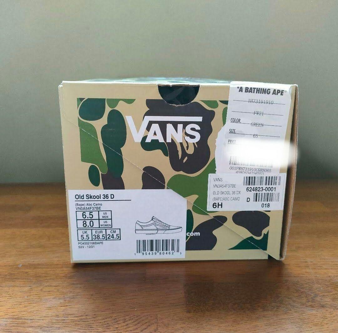 A Bathing Ape BAPE x Vans ABC Camo Old Skool 38 DX Green Size 7.5