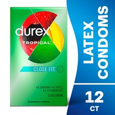Durex Tropical Fruity Flavored Lubricated Latex Condoms Silver Pocket Case