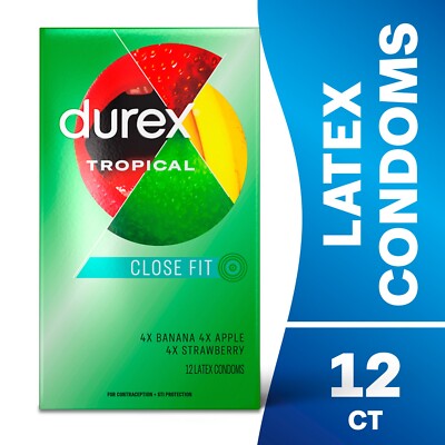 Durex Tropical Fruity Flavored Lubricated Latex Condoms + Silver Pocket Case