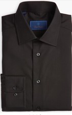DAVID DONAHUE Black Trim Fit Cotton Dress Shirt Size 16 34/35 MSRP 155