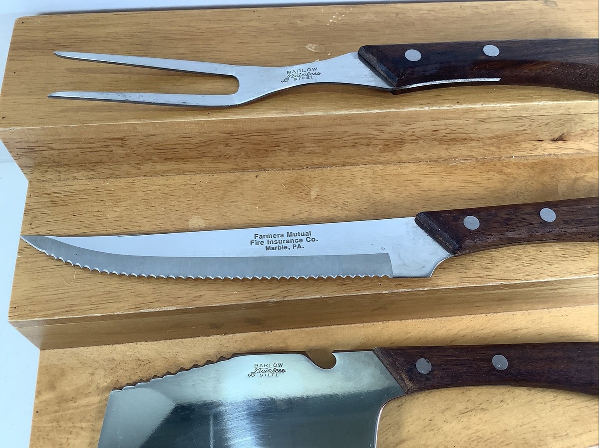 Vintage 1960's Barlow Knife Set Farmers Fire Insurance Advertising