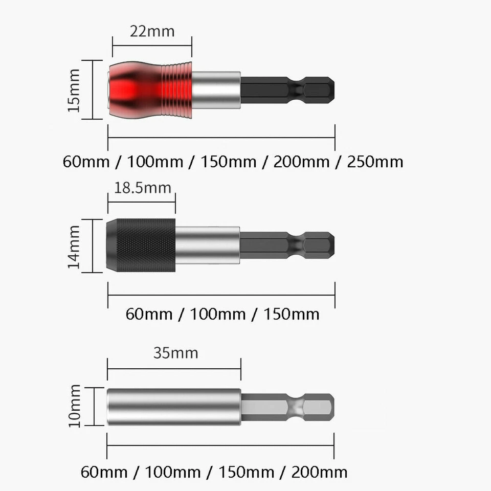 1/4" Magnetic Drill Extension Screwdriver Drive Bits Holder 60/100/150/200/250mm - Image 2 of 4