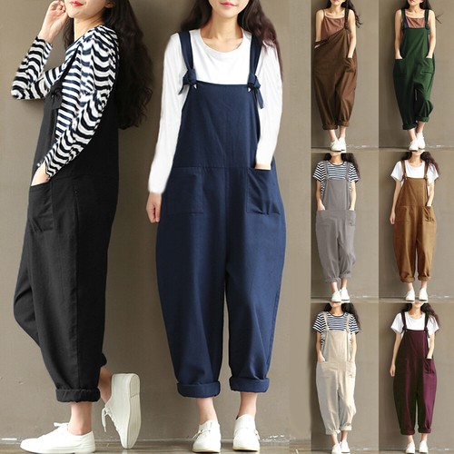 UK Womens Overalls Baggy Pants Ladies 