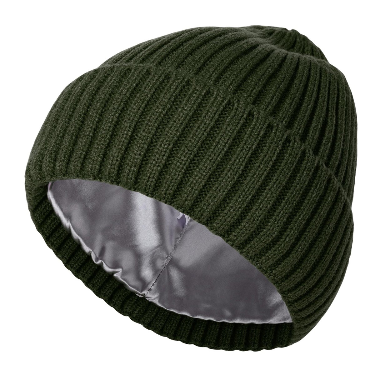 Winter Warm Satin Lined Beanie Hat Silk Lining Unisex Knit Slouchy Caps Women main image 4