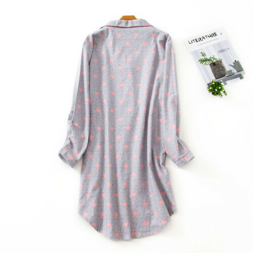 Women's 100% Cotton Flannel Nightshirt Nightdress Boyfriend Sleepwear Sleepshirt - Picture 21 of 35