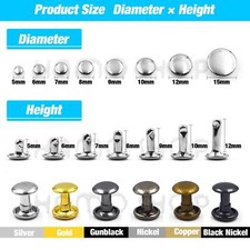 100sets 5-15mm Metal Double Cap Rivets Stud Round Nail Rivet for Leathercraft