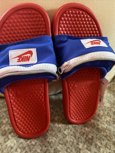 Nike-Benassi Slides JDI Fanny Pack Sandals -zip Pouch -Red/Blue Men's 5  Wmn's 6 192502643462 | eBay