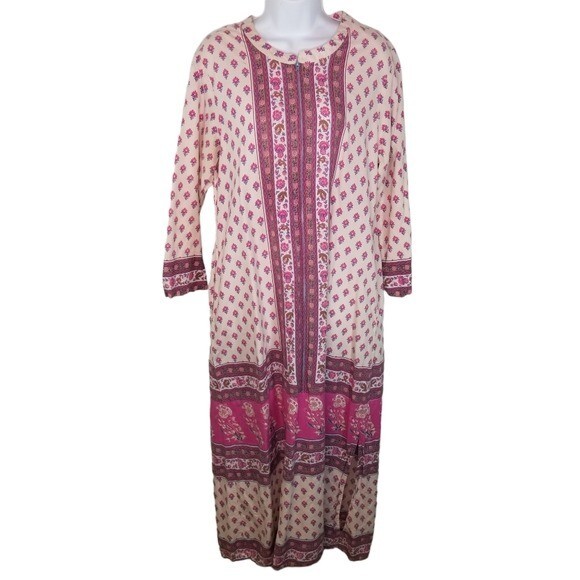 La Cera indian block print lounge robe dress womens L