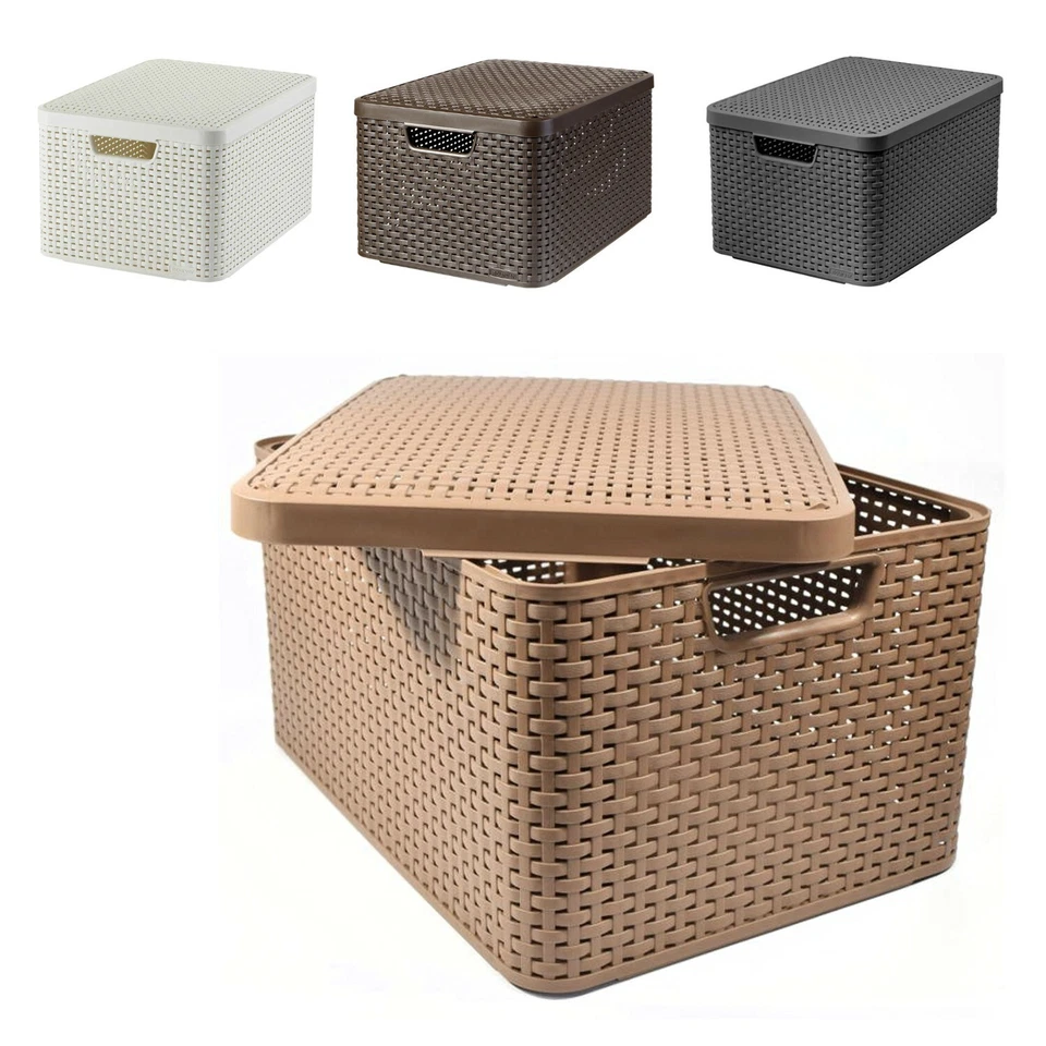 Boîte de rangement Curver en plastique avec couvercle Rattan Style L 4 couleurs - Photo 1/1