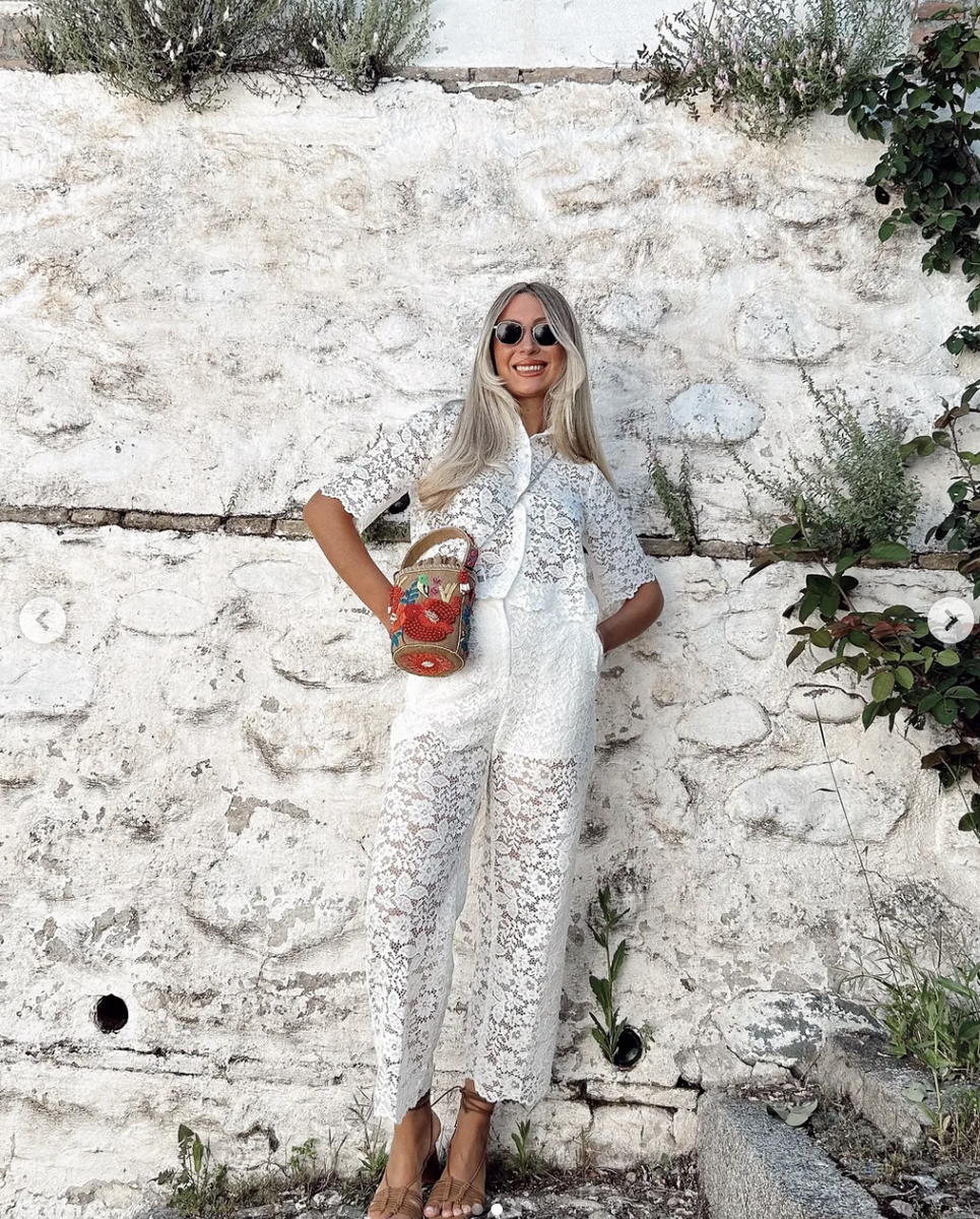 ZARA NEW WOMAN SS24 LACE DETAIL CROPPED PANTS WHITE | 3278