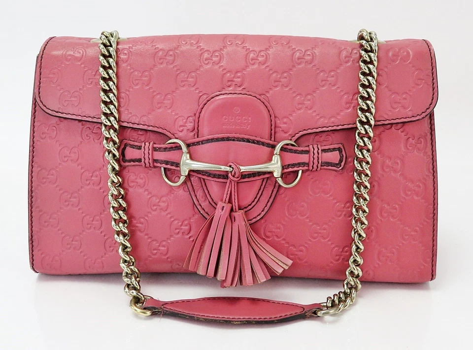 Auténtico bolso de hombro GUCCI Emily de cuero rosa y cadena #60654 Foto 2 de 4