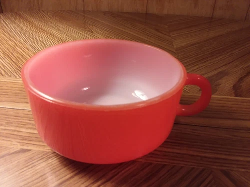Vintage GLASBAKE Red Orange Glass Round Cup Mug USA