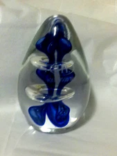 Paperweight  Blue & Clear Art Glass  Etched "Hollywood Tans  4-1/2" High