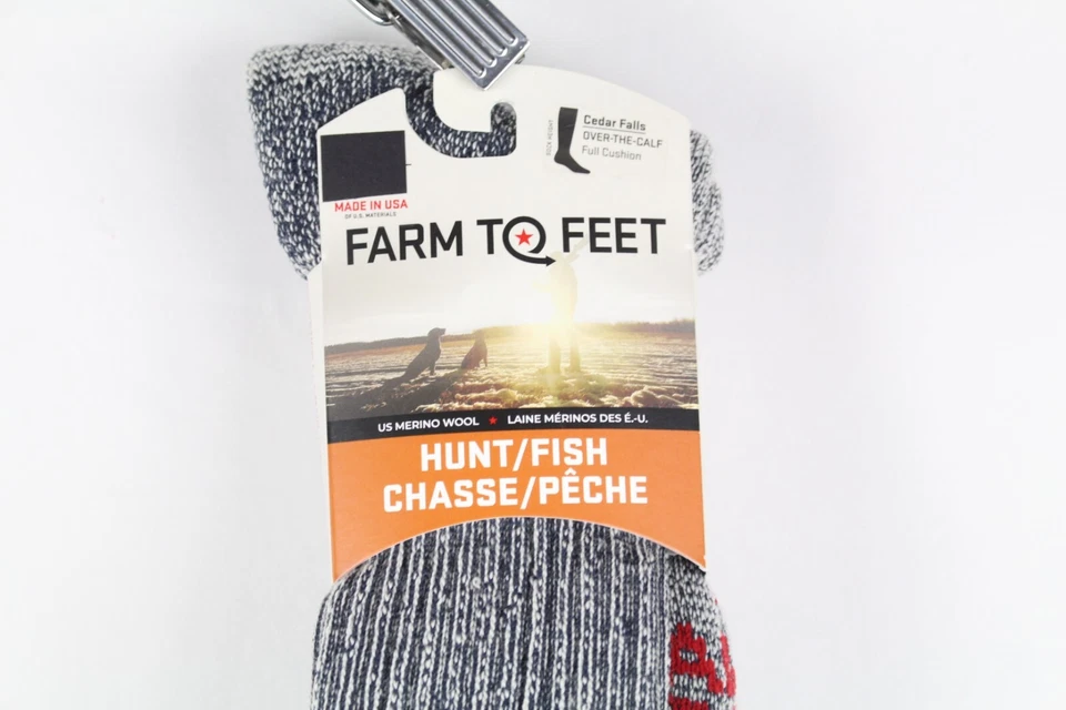 Calcetines para hombre Farm to Feet Cedar Falls Over Calf U.S.A lana merino caza peces azul Foto 4 de 4