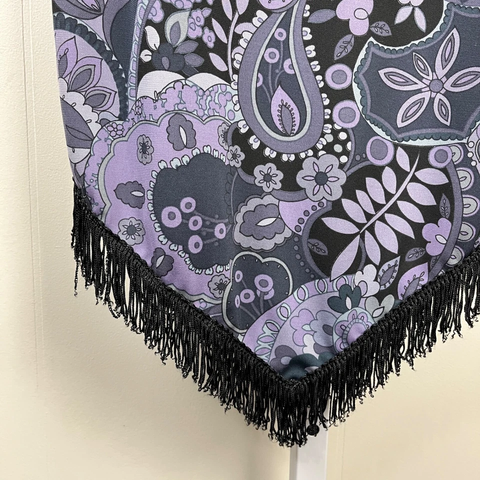 Vestido sin Mangas Vintage Y2K Wanted Clothing Company Grande Negro Púrpura Paisley Flecos Foto 4 de 4