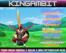 Kingambit, Tera Raid Ready, Shiny/Non-Shiny, 6IVs, Pok mon Scarlet/Violet.