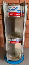 Vintage Scripto Round Metal Display Stand Rotating Advertising Pens Pencils