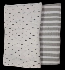 Cloud Island Baby Swaddle Blankets Muslin Gauze Grey White 42 X 40 Set of 2