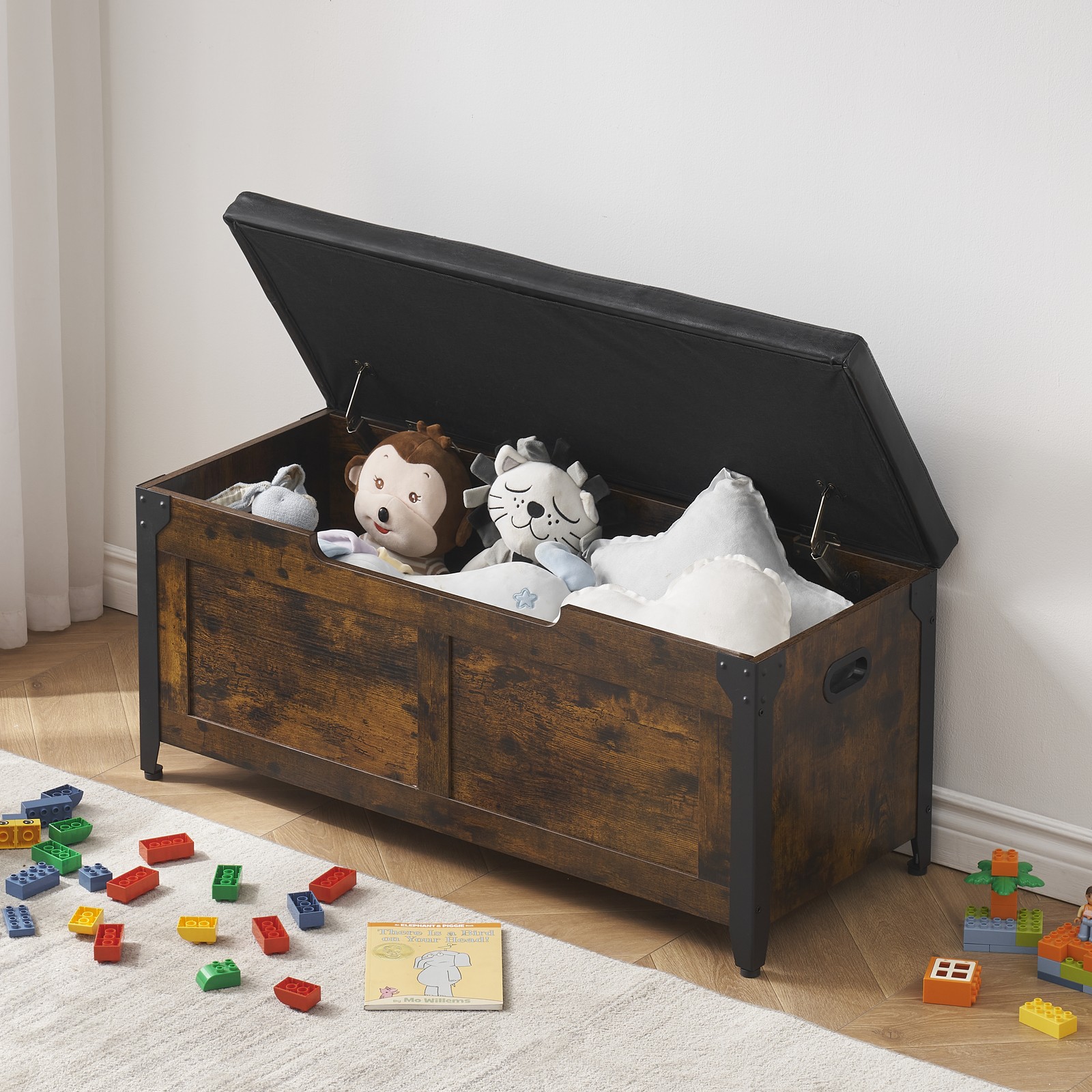 Wooden Entryway Shoe Bench Safety Hinges Organizer Trunk for Bedroom/Living Room