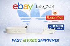 Adidas Originals Adilette Slides Cloud White Unisex Leather Slip On UK HQ9928 🔥