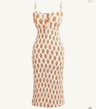 J Crew Smocked Linen Dress in Gathered Floral Block Print Size 4