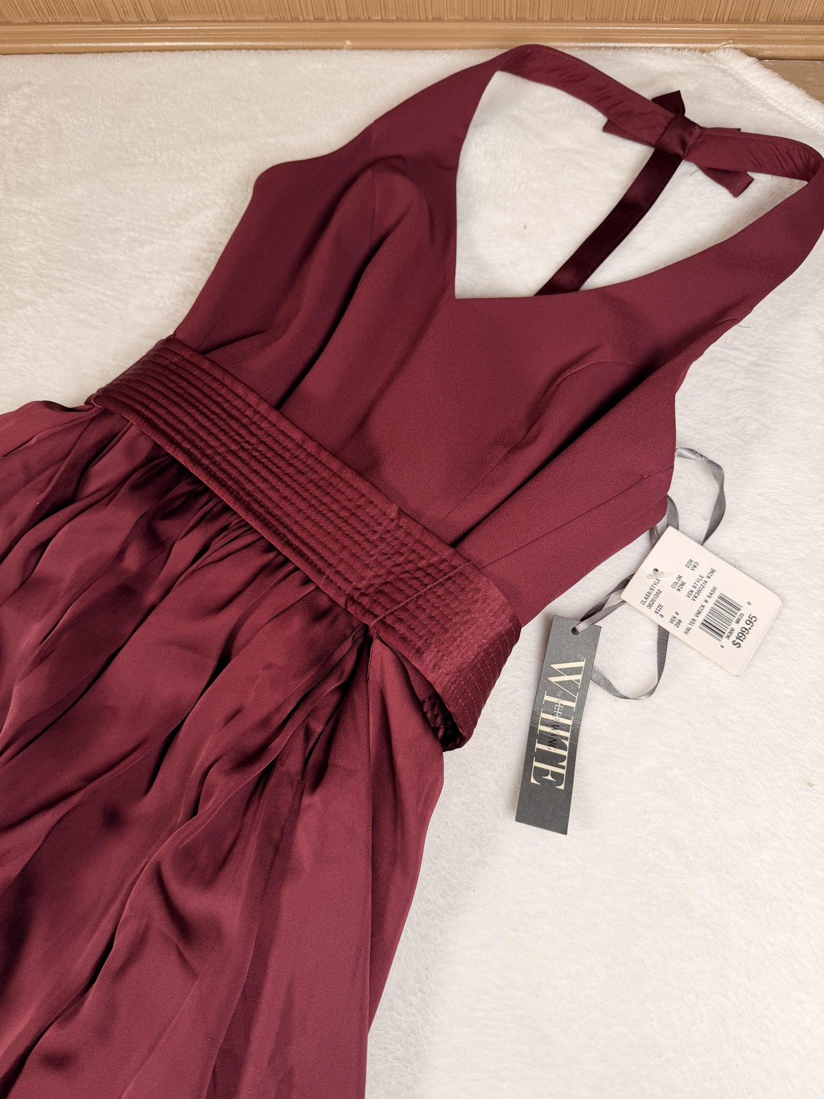White By Vera Wang Dress Womens 8 Wine Halter Satin Maxi Gown Bridesmaid