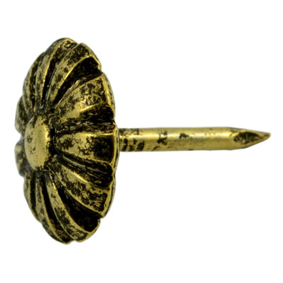 17 gauge x 1/2'' Antique Brass Plated Steel Daisy Oxford Upholstery Nails