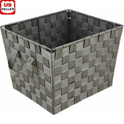 Woven Strap Storage Tote Basket Durable Polyester Container W/ Carrying Handles