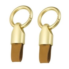 Car Key Chain Ring Clip Small Leather Keychain Key Fob Champagne Gold Brown