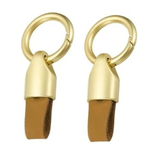 Car Key Chain Ring Clip Small Leather Keychain Key Fob Champagne Gold Brown