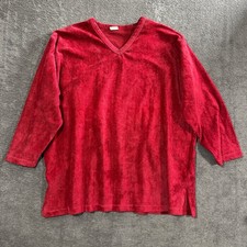 Vintage Cord Pullover Rot Gr. L Oversize Samt-Optik V-Neck Longshirt Unisex