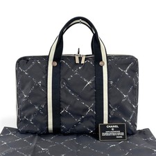 CHANEL Old Travel Line Nylon Black White Briefcase Business Bag