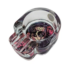 Glass Ashtray Cigarettes Cigars Glow In Dark Decal Sugar Skull Small