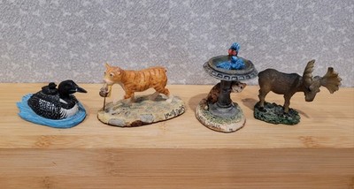 Vintage Loon w/ Chick Moose Lowell Davis Birdbath Tabby Cat Mini Figurine Set