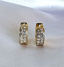 14K YELLOW GOLD - DIAMOND . 30 Ct ROUND HUGGIE EARRINGS