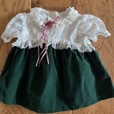 Vintage Evy Velvet Dress Christmas Holiday Festive Dark Green 6-9 Month Baby