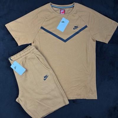 Men Nike Tech Short Set Mens Cotton Color Brown Summer Suit size 2XL