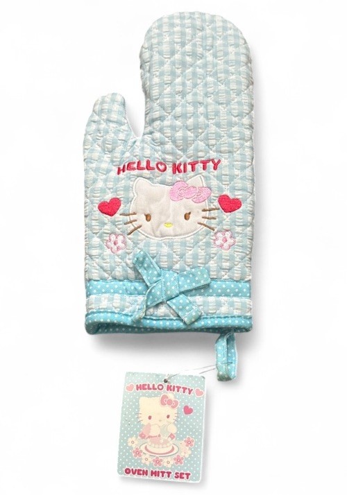 RARE ‘08 Vintage SANRIO Hello Kitty OVEN MITT Blue White Gingham NEW W/ TAG READ