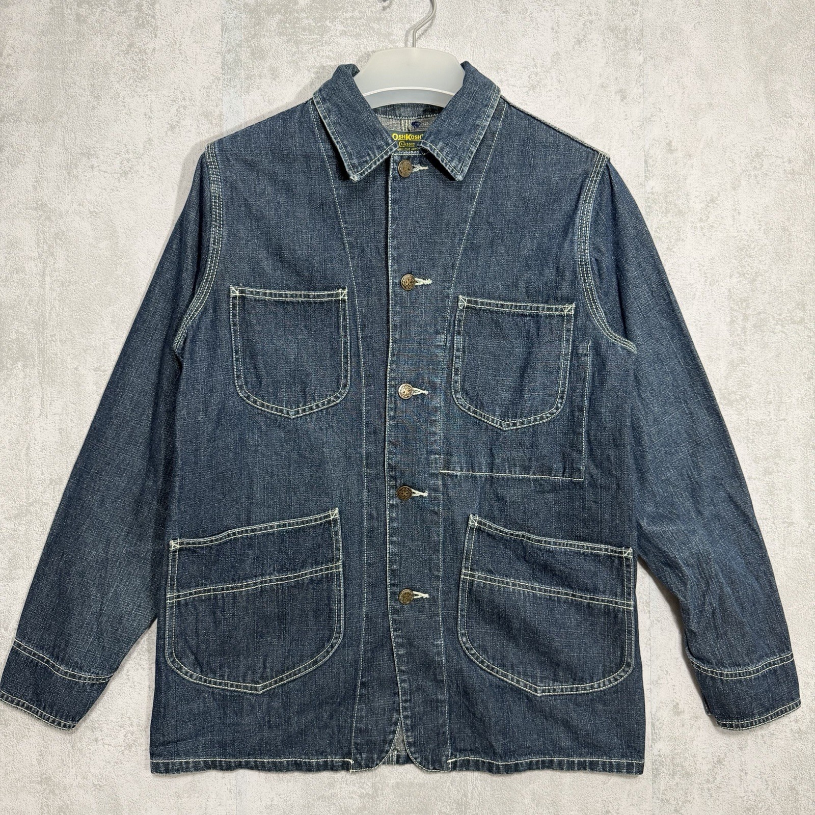 Vintage OshKosh B'Gosh Classic Denim Chore Coat Jacket Workwear Mens Large Japan