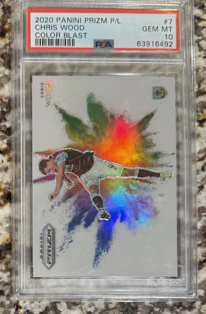 Chris Wood 2020-21 Panini Prizm Premier League Burnley Color Blast SSP #7 PSA 10