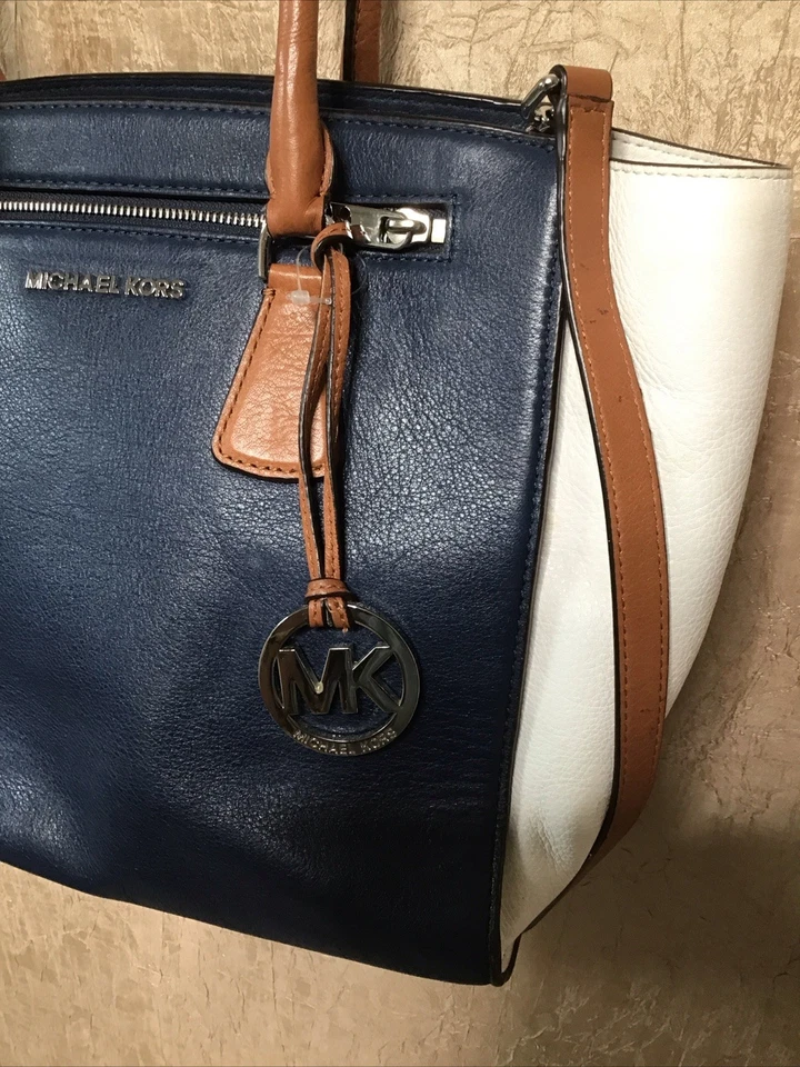 Bolso de Mano MK MICHAEL KORS Clásico Sutton Bloques de Color Azul Crema GRANDE Foto 4 de 4