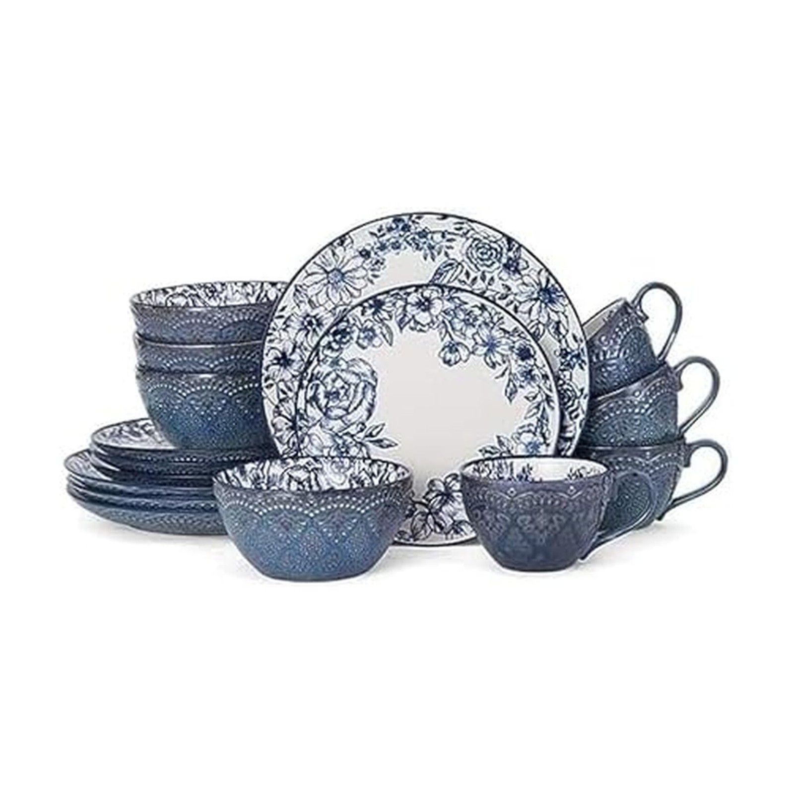 Pfaltzgraff Gabriela Blue 16-Piece Dinnerware Set, Service f