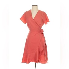 Gibson Latimer Coral Pink Orange Wrap Ruffle Plus Curvy Flouncy Dress 3X